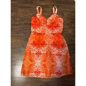 Studio Y Women Dress Orange Midi Stretch Preppy Floral Ruffle Sleeveless Sz:M